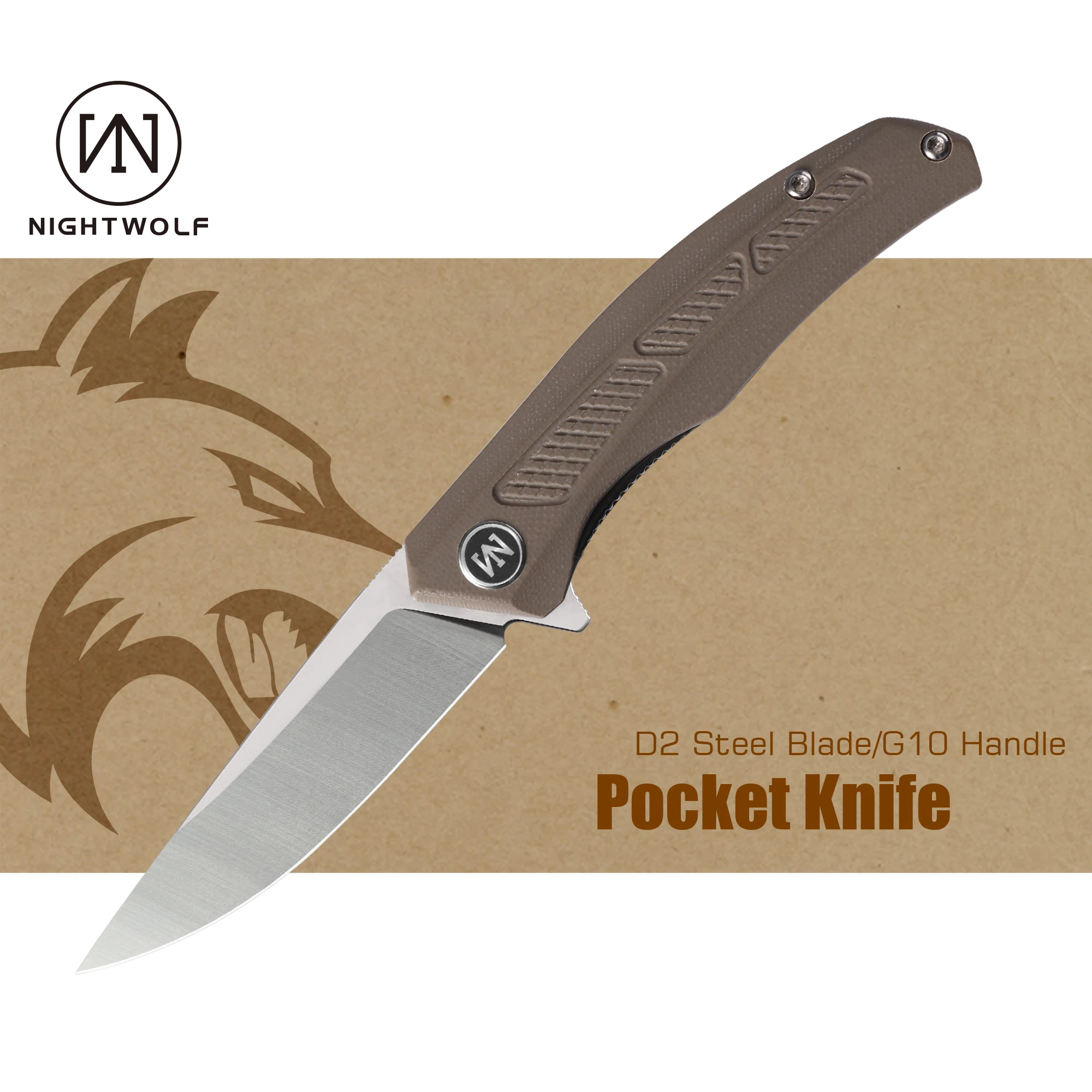 

Nightwolf N06 Small Pocket Folding Knife for Men Cold D2 Steel G10 Tactical EDC Tool Self Defense Camping Hunt Survival Outdoor