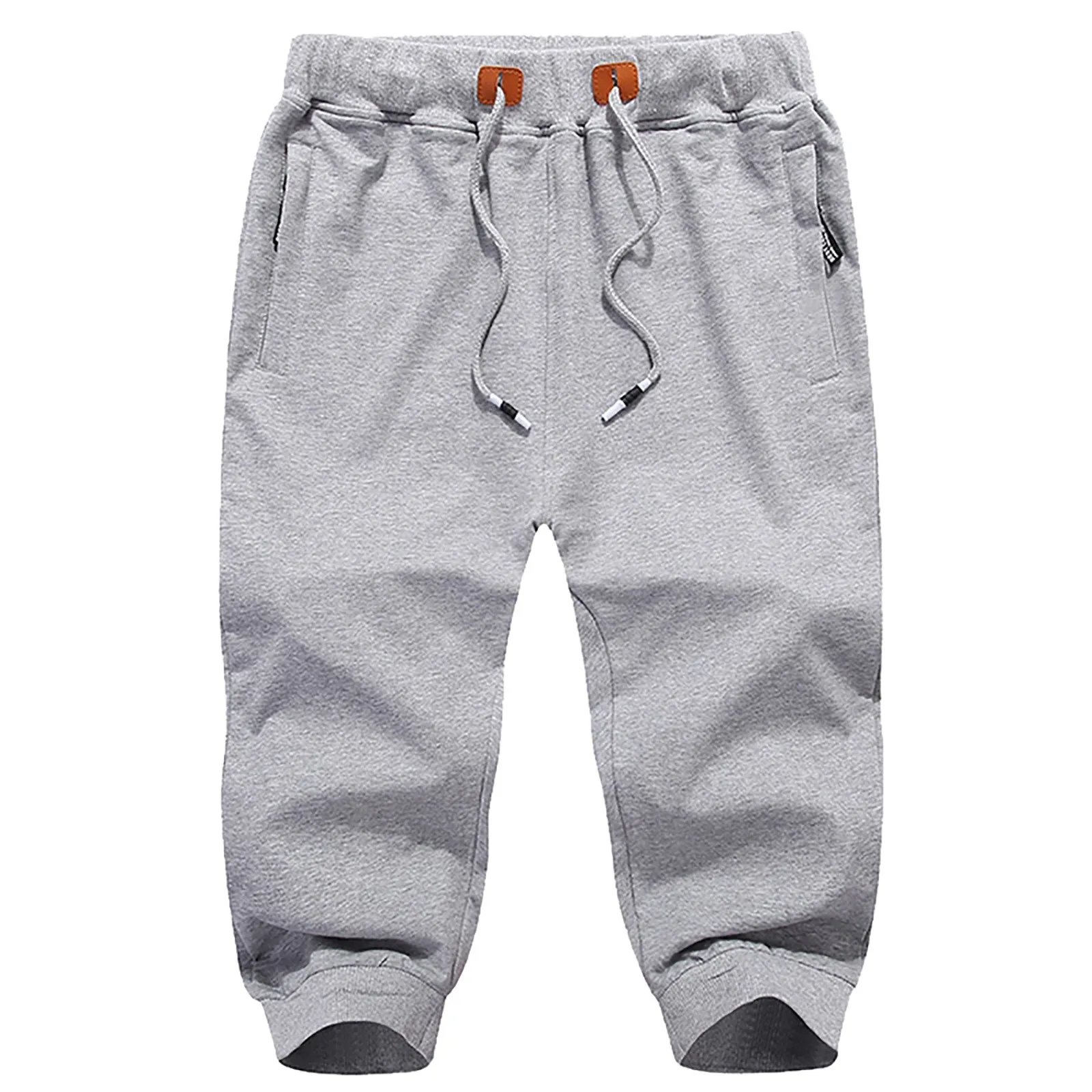 

Cotton Drawstring Men's Zipper Three-Pocket Sports Casual Trousers Cropped Men's pants