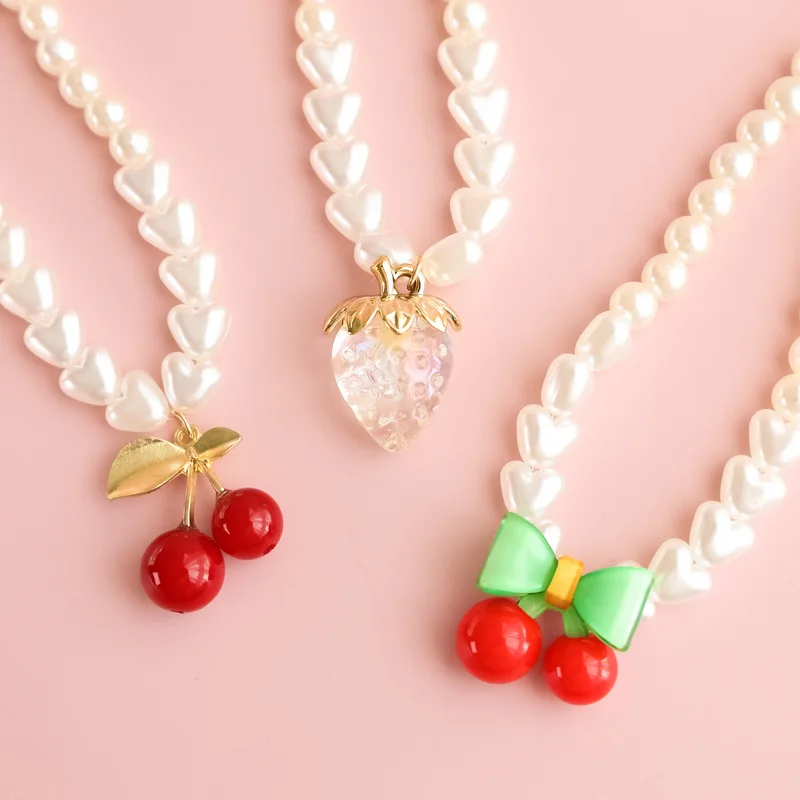 

1PCS Cat Dog Pearl Necklace Fruit Pendant Flower/Cherry/Strawberry Adjustable Kitten Cute Collars For Medium Pet Accessories