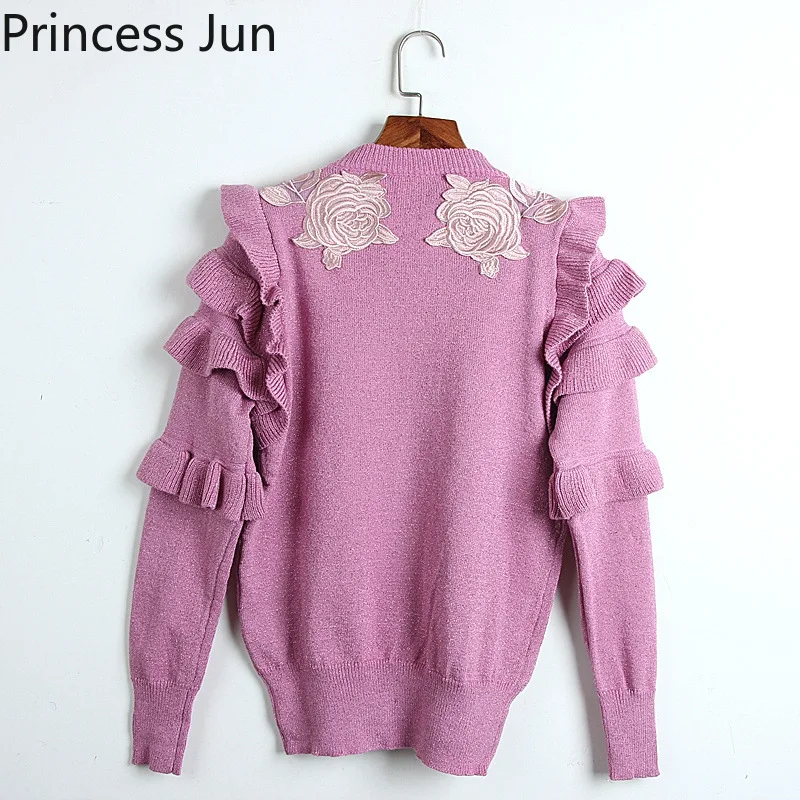 Женский винтажный свитер в дворцовом стиле пуловер с цветочной вышивкой и