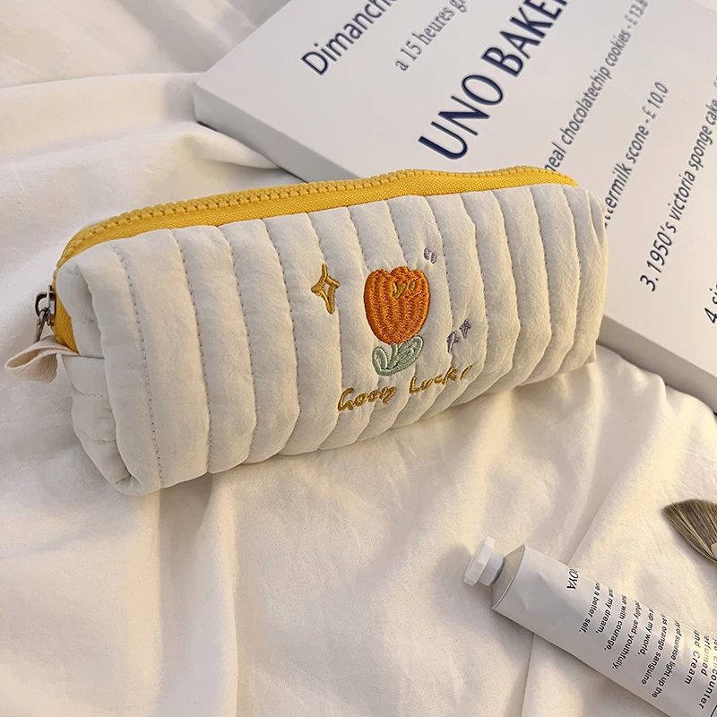 

Tulip Pencil Case Soft Fufu Embroidery Baby Cotton Cute Pencil Bag Pencil Case Girl Heart Student Cosmetic Bag