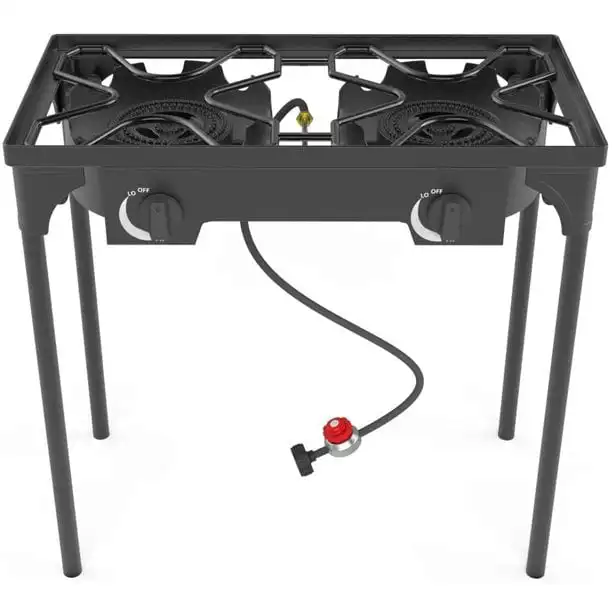 

& Indoor Portable Propane Stove, Double Burners with Gas Premium Hose, Detachable Legs for Backyard Kitchen, Camping Grill, Hiki