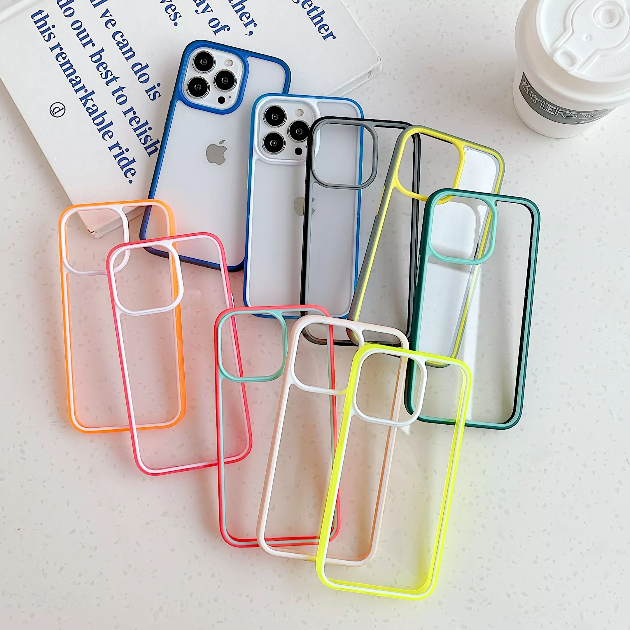 

Free shipping for iPhone 13 12 Mini 11 Pro Max X XR XS 7 8 Plus SE2 Silicon Bumper Clear Cover Neon Colorful Frame Shockproof Ca