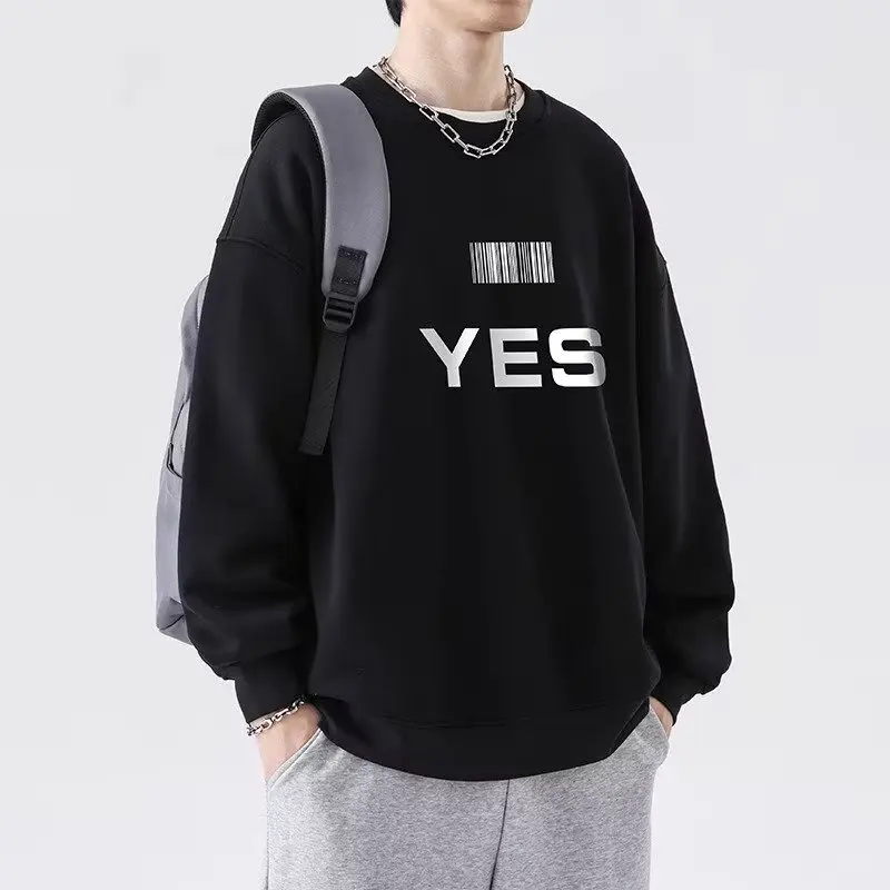 Мужская хлопковая толстовка с длинным рукавом и воротником-стойкой