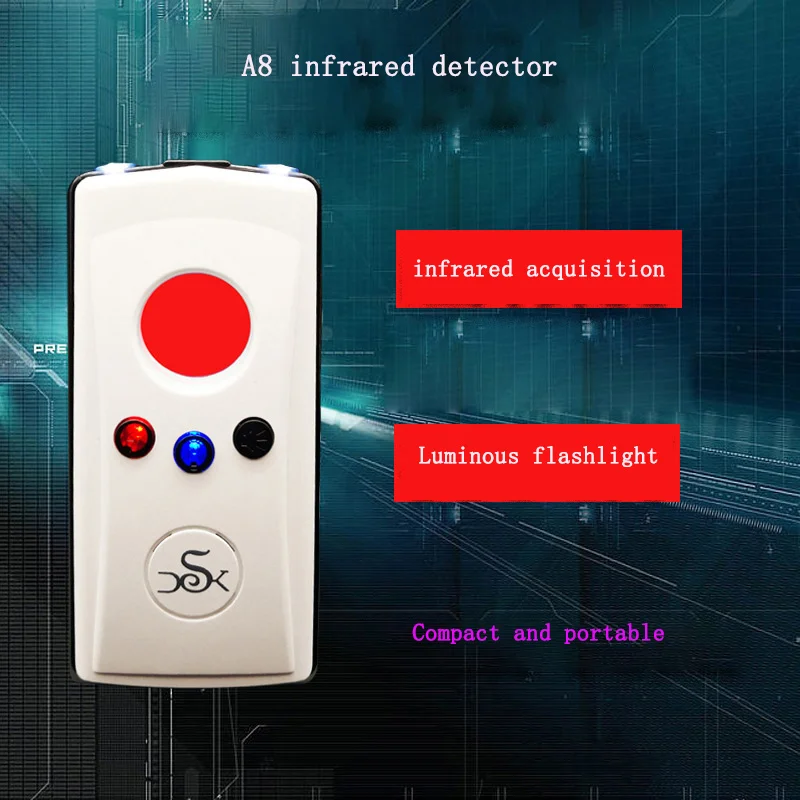 

A8 Hotel Pinhole Anti Camera Detector Infrared Detection Anti-theft Monitoring Eavesdropping Audible and Visual Alarm Flashlight