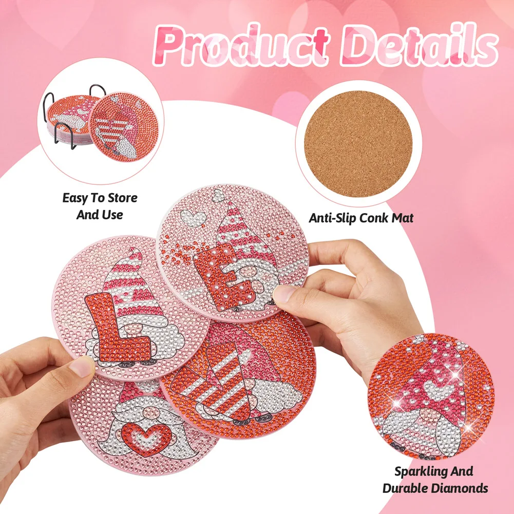 5D Butterfly Gnome Pattern DIY Resin Rhinestone Glue Clay Painting Cup Mat Kit with Coaster Holder Diamond Sticky Pen Tray Plate
