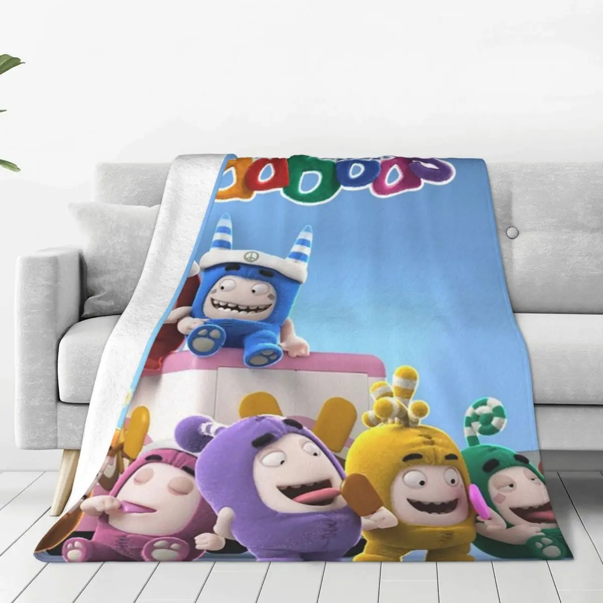 

Oneod Oddbods TV Animation Blanket Cartoon Cute Flannel Vintage Soft Throw Blanket for Home Restaurant Textile Decor