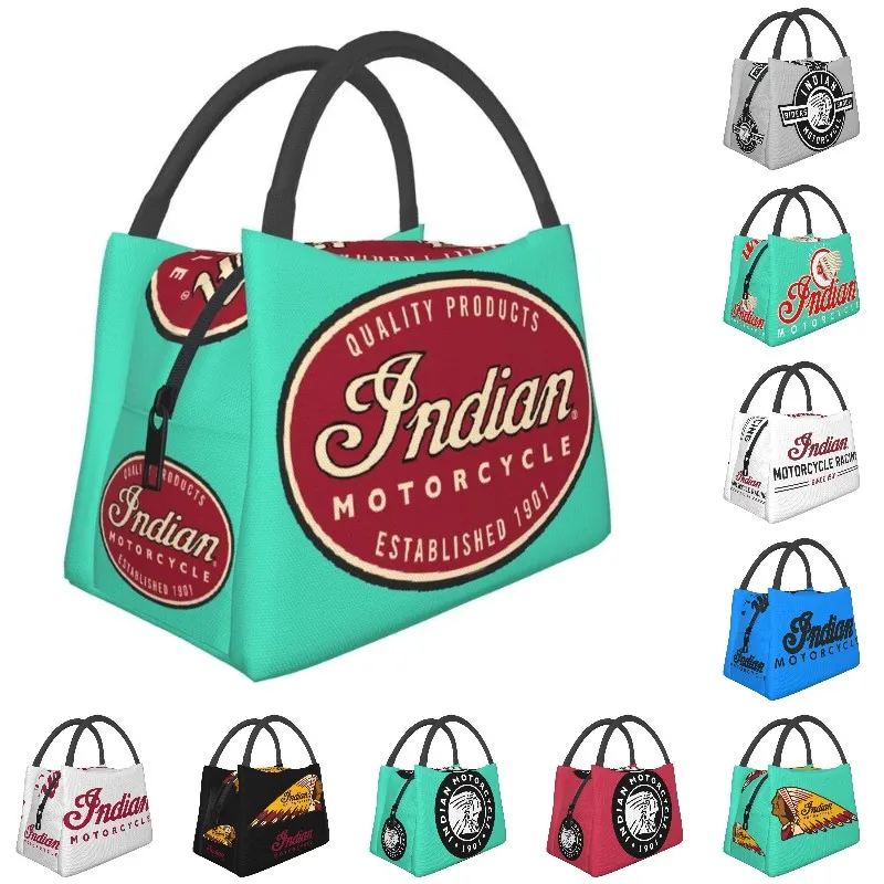 

Indian Motorcycle Logo And Symbol Insulated Lunch Bags for Women Resuable Thermal Cooler Food Lunch Box Outdoor Camping Travel