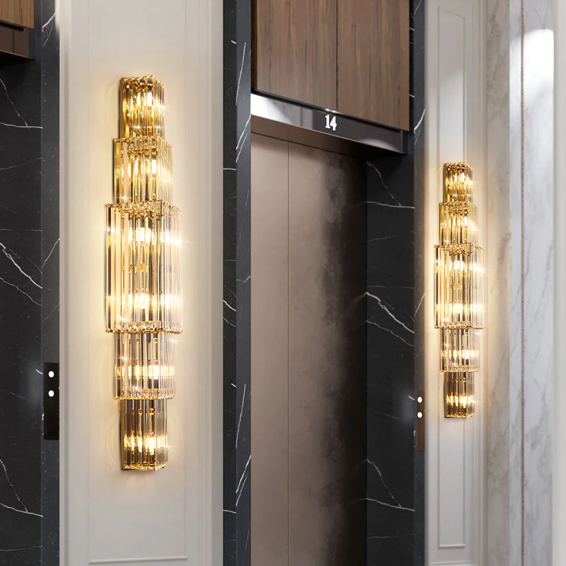 

Хрустальная настенная лампа для виллы, гостиной, высококлассный атмосферный фон, настенный светильник, роскошный большой настенный светил...
