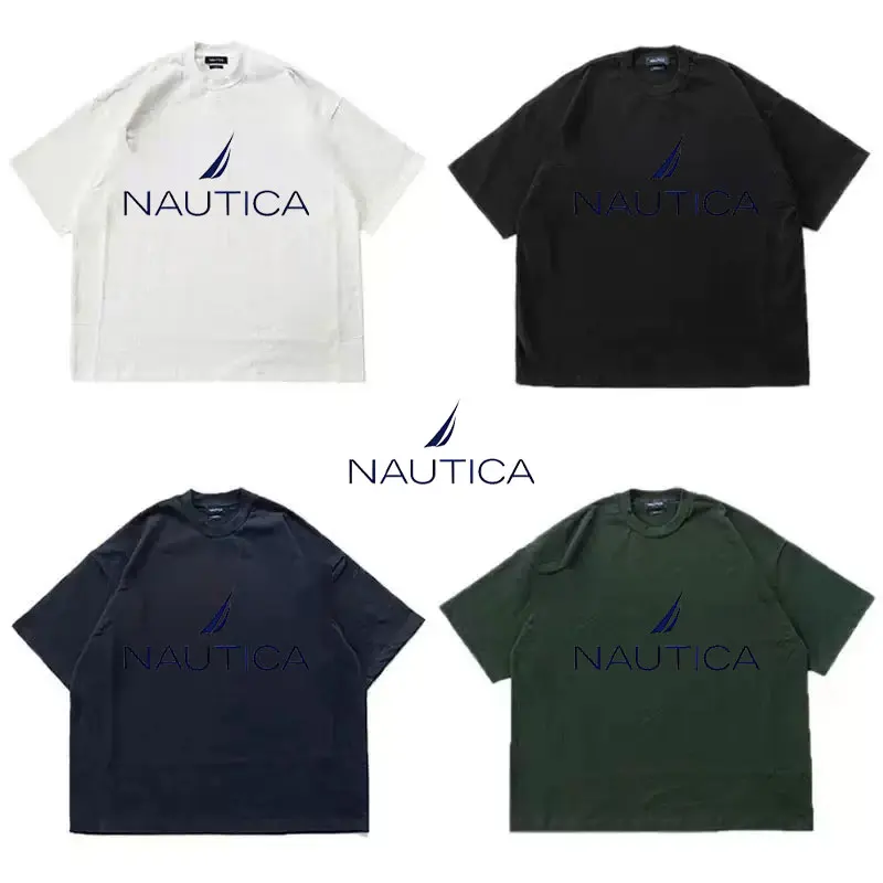 Фото Женская хлопковая футболка Nautica с коротким рукавом, однотонная, свободного кроя, повседневная, парная модель, с круглым вырезом, с коротким рукавом №2