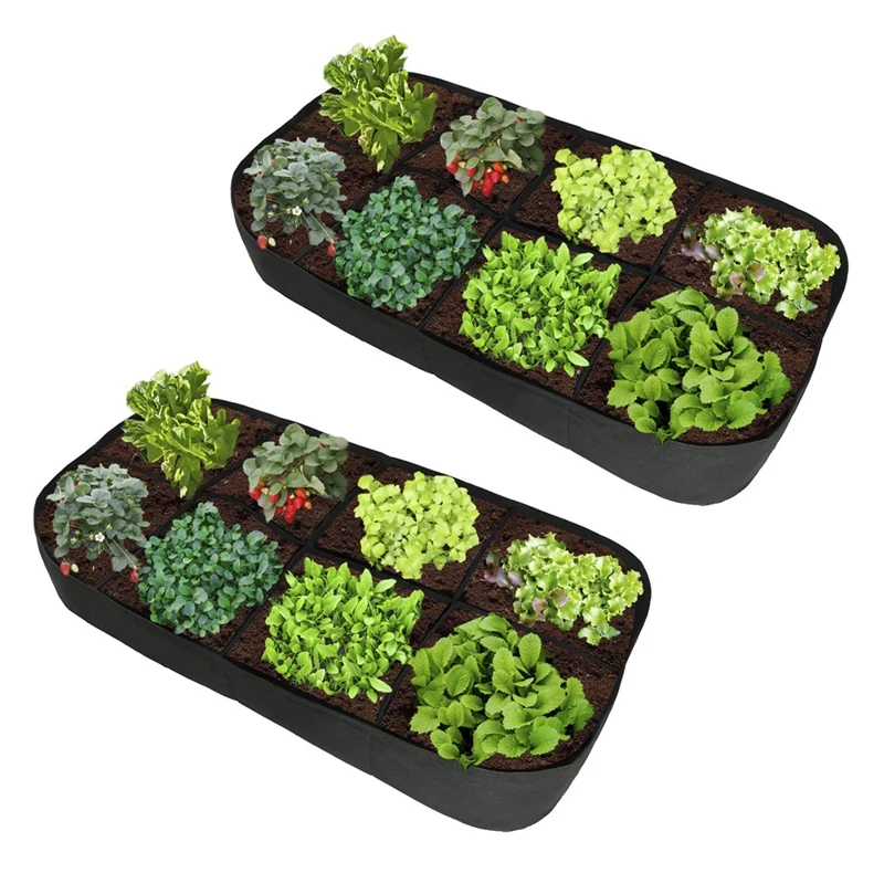 2X Fabric Garden Plant Bed, 8-Hole Rectangular Planting Container Planting Bag Planter Potted Plant, Flower