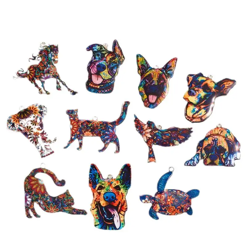

10PCS Alloy Personality Color Pattern Animal Key Chain Rings Pendants DIY Handmade Jewelry Accessories Necklace Earring Pendant