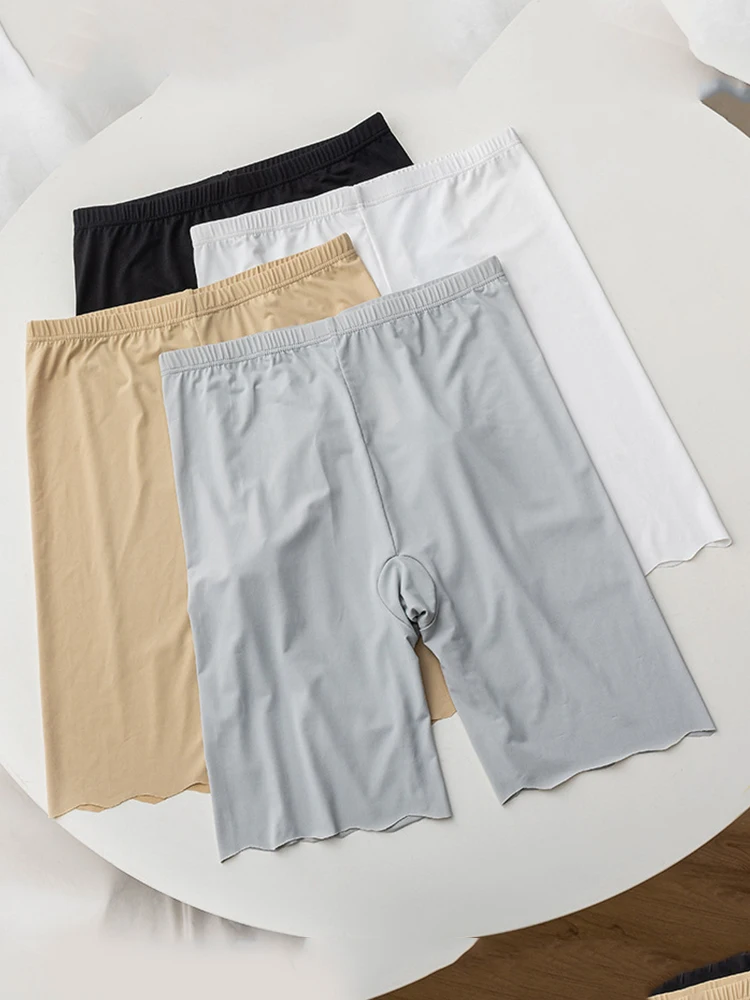 

Women Safety Short Pants Summer High Waist Seamless Invisible Ice Silk Boxers Breathable Anti-light Under Skirt Boyshort Pants