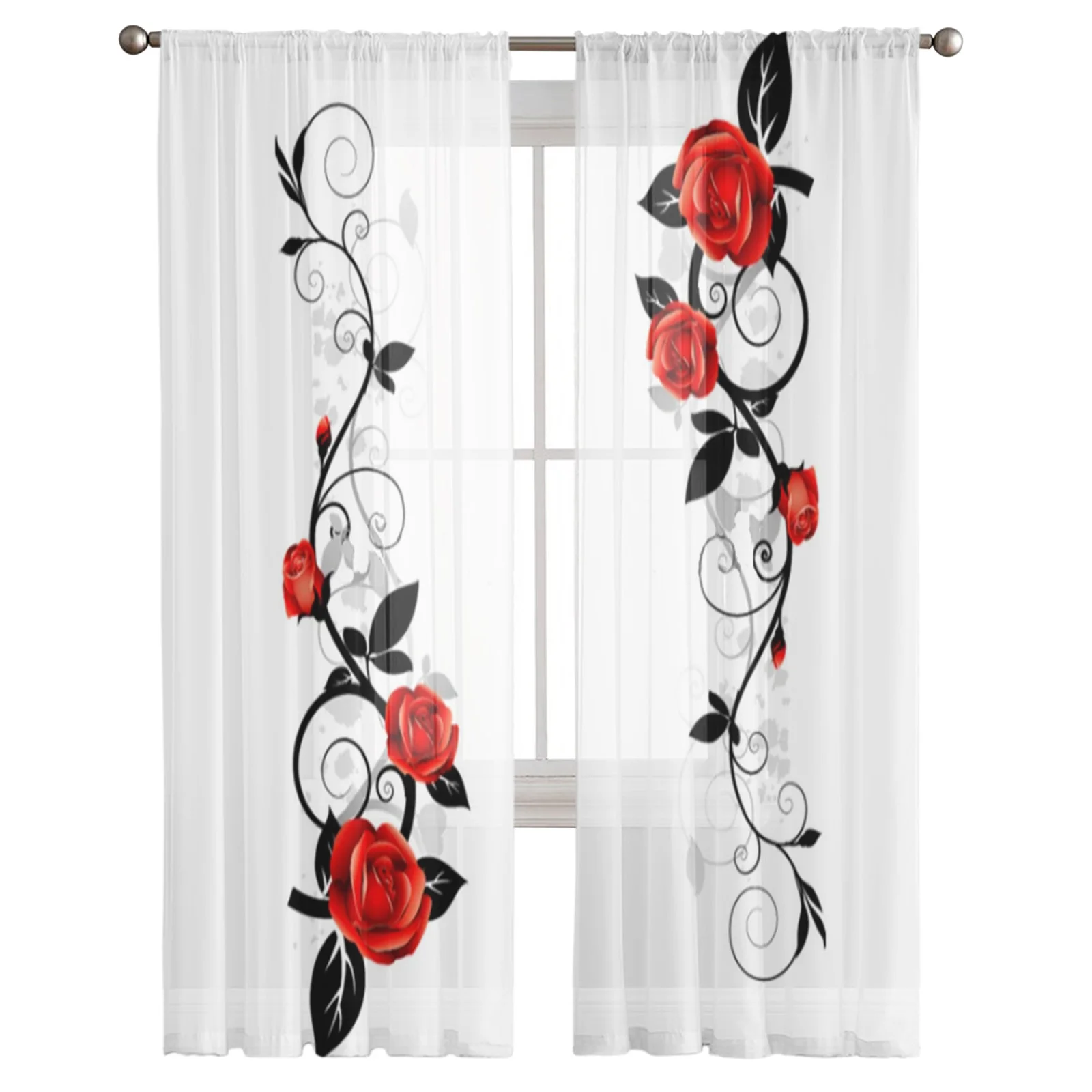Красные и черные розы прозрачные занавески для гостиной спальни кухни оконные обработки панели драпировки.