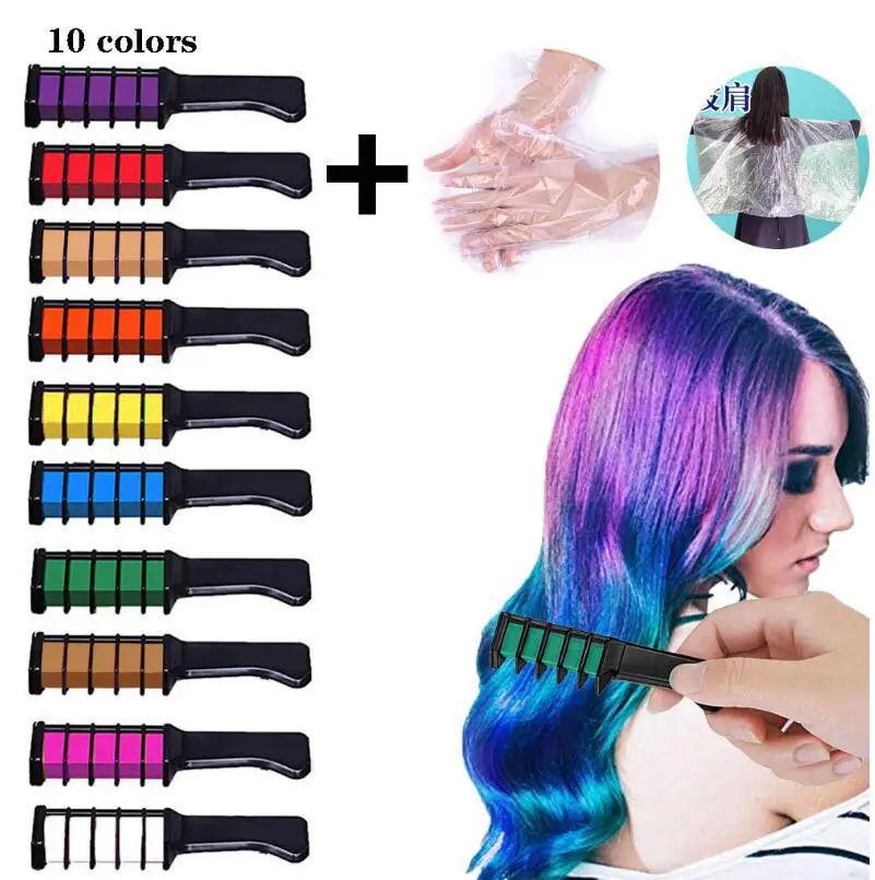 

10 шт. тушь для волос, новый дизайн, мелки для окраски волос, мелки для искусственных цветов, временная синяя краска для волос с расческой, наб...