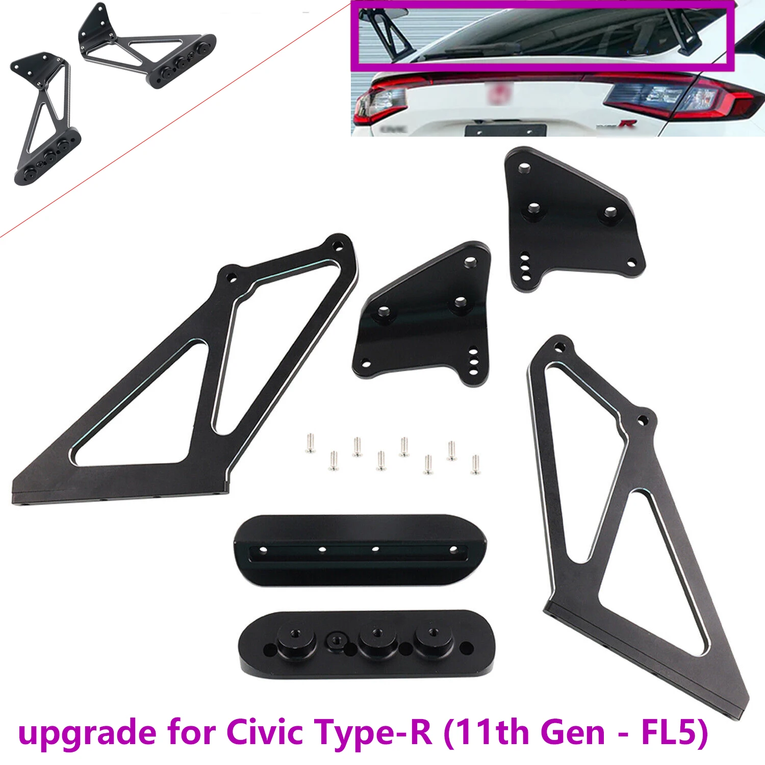 Фото Задний высокий кронштейн заднего крыла, комплект для Honda Civic Type R FL5, автомобильные аксессуары 2023 2024 2025, поставка, стиль №2