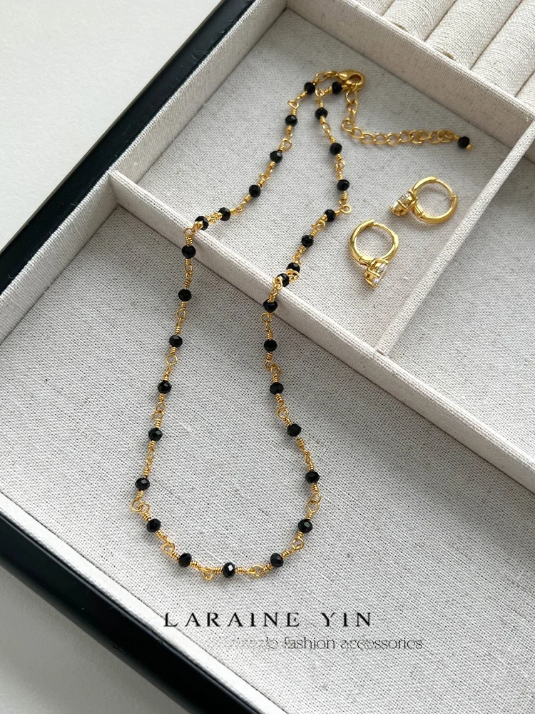 Laraine Yin Spring and Summer New Black Spinel Beaded Necklace Yang Caiyu Same Sle Choker Chocker