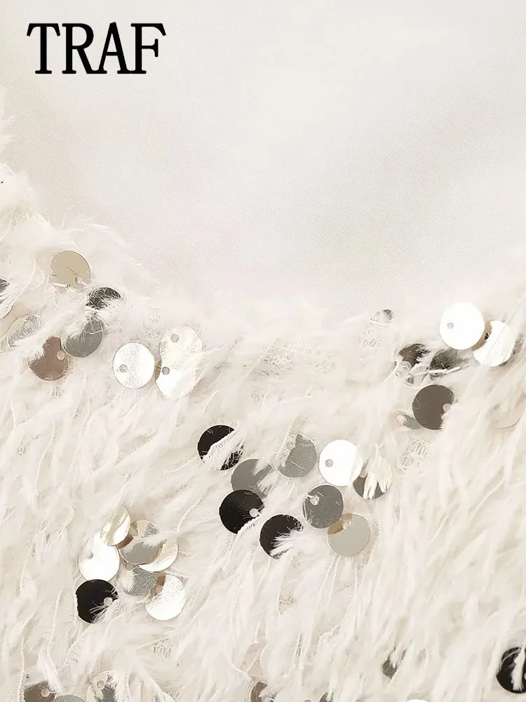 TRAF женский свитер пуловеры элегантный с перьями и блестками 2024 осень-зима