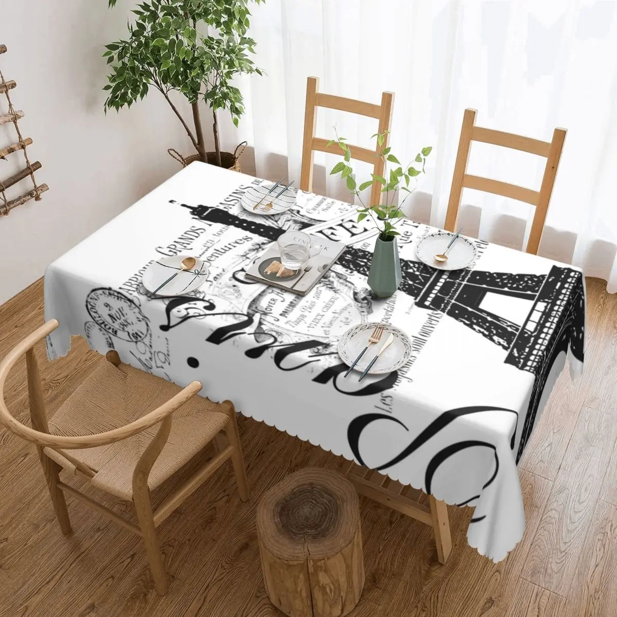 

Rectangular Waterproof Oil-Proof Vintage Eiffel Tower Tablecloth Table Covers 40"-44" Fit Romantic France Paris Table Cloth