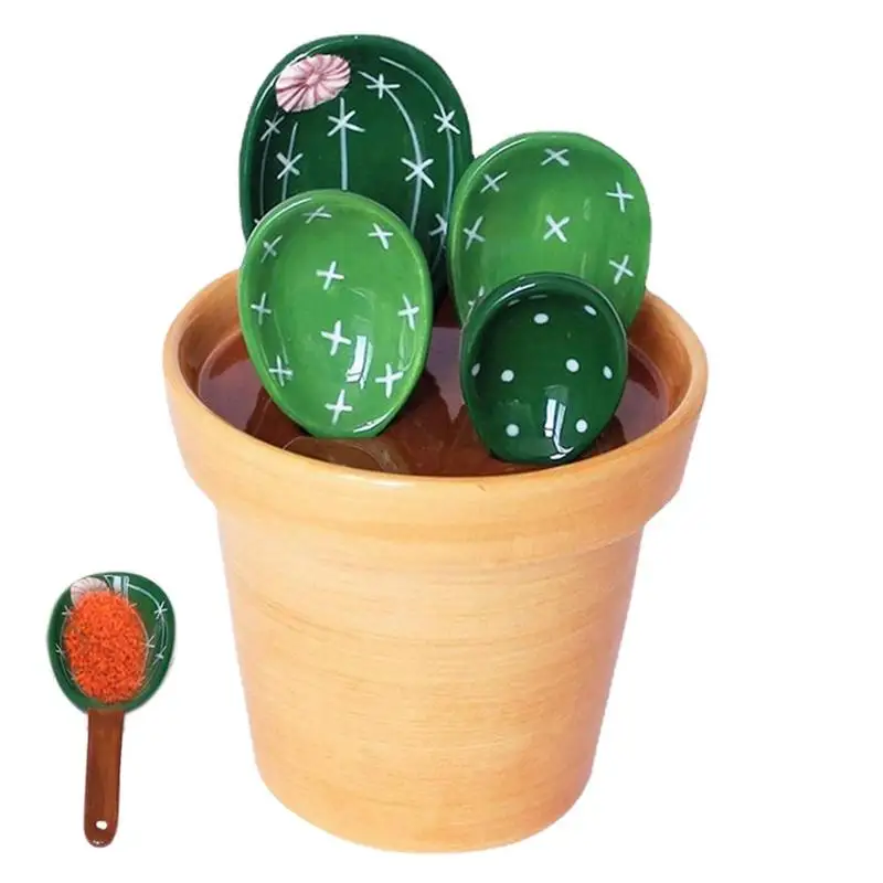 

Cactus Measuring Spoon Set 4pcs Ceramic Baking Spoons With Holder Cacti Spoons And 1 Measuring Cup Kitchen Accessories For Flour