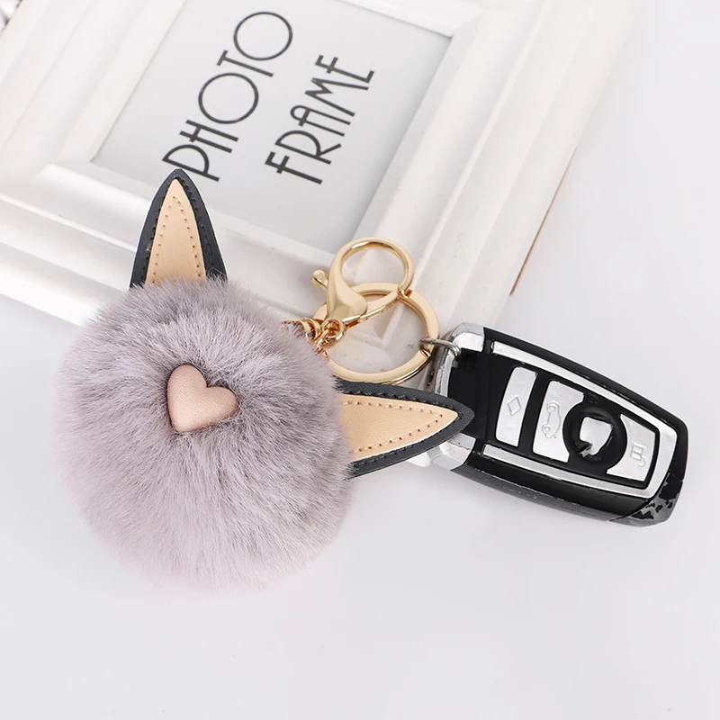 Брелок EASYA с меховым помпоном 7 цветов пушистый шарик милый брелок ушками Женская