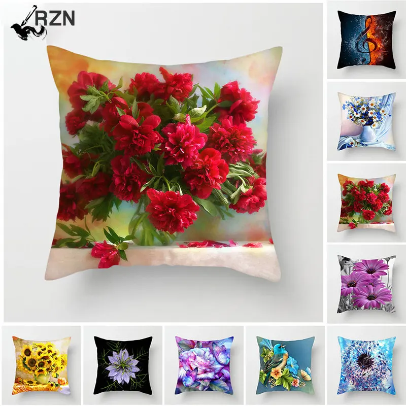 

Colorful Flower Cushion Cover Sunflower Rose Dandelion Decorative Cover Pillows Decoration Pillowcase For Car Home