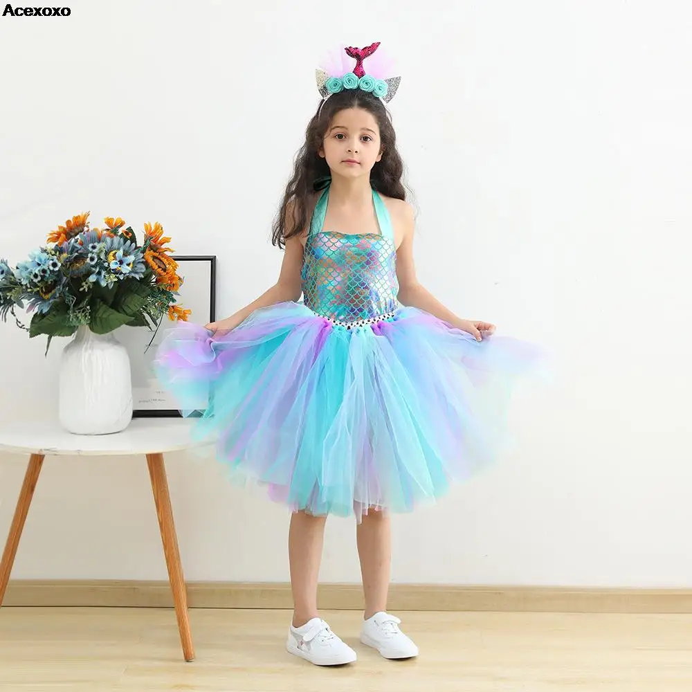 

Children's dress mermaid skirt skirt girl bitter hemp skirt shape performance scale dress