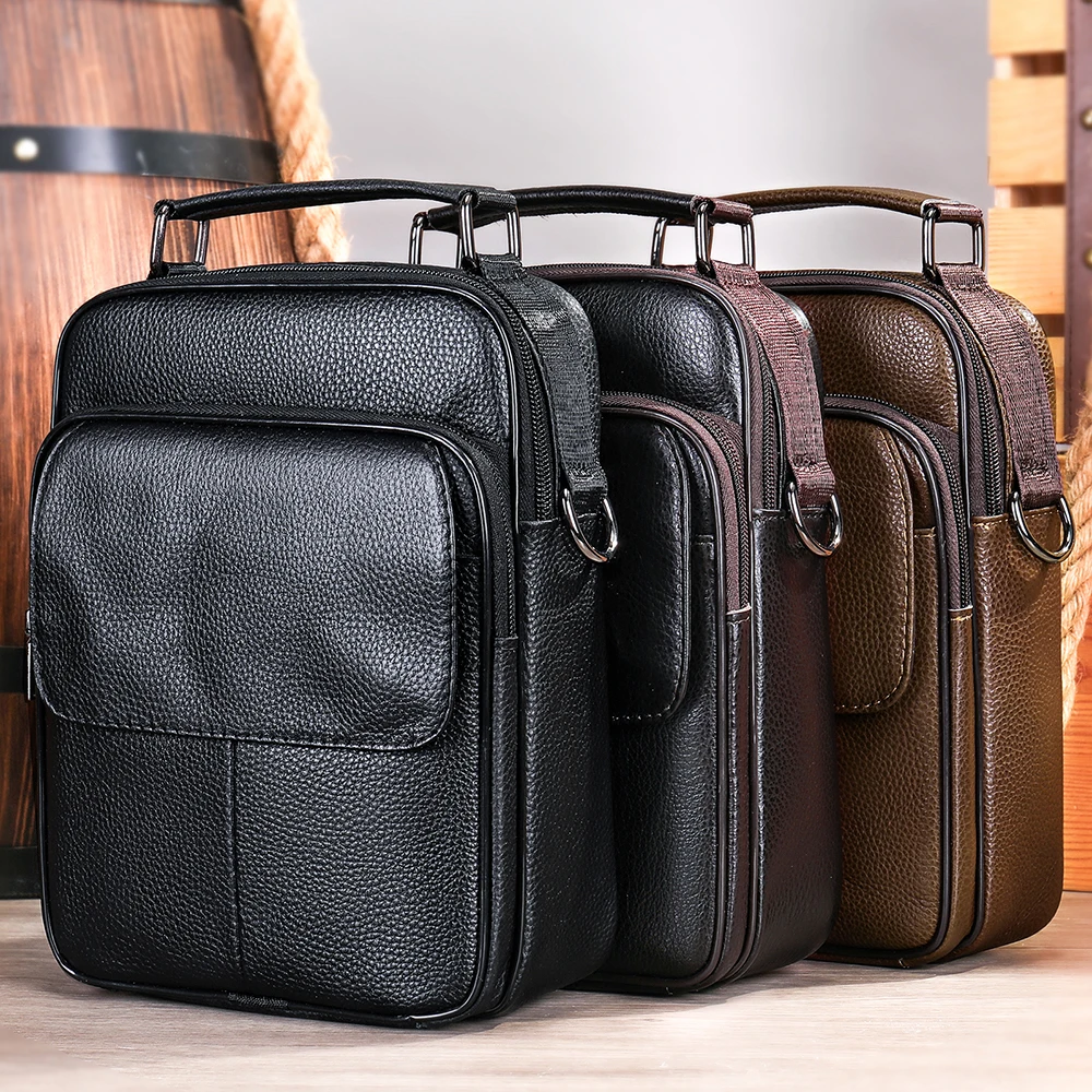 Cowhide Leather Man's Shoulder Bags Large Capacity Male Handbags Crossbody Messenger Bags Vintage Casual Business Travel