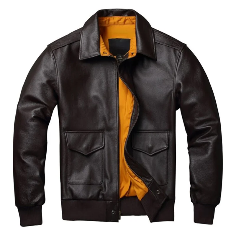 

Pilot Air Men's s Genuine Military Force Flight A2 Jacket Coat Natural Cowhide Clothes Cow Leather Autumn