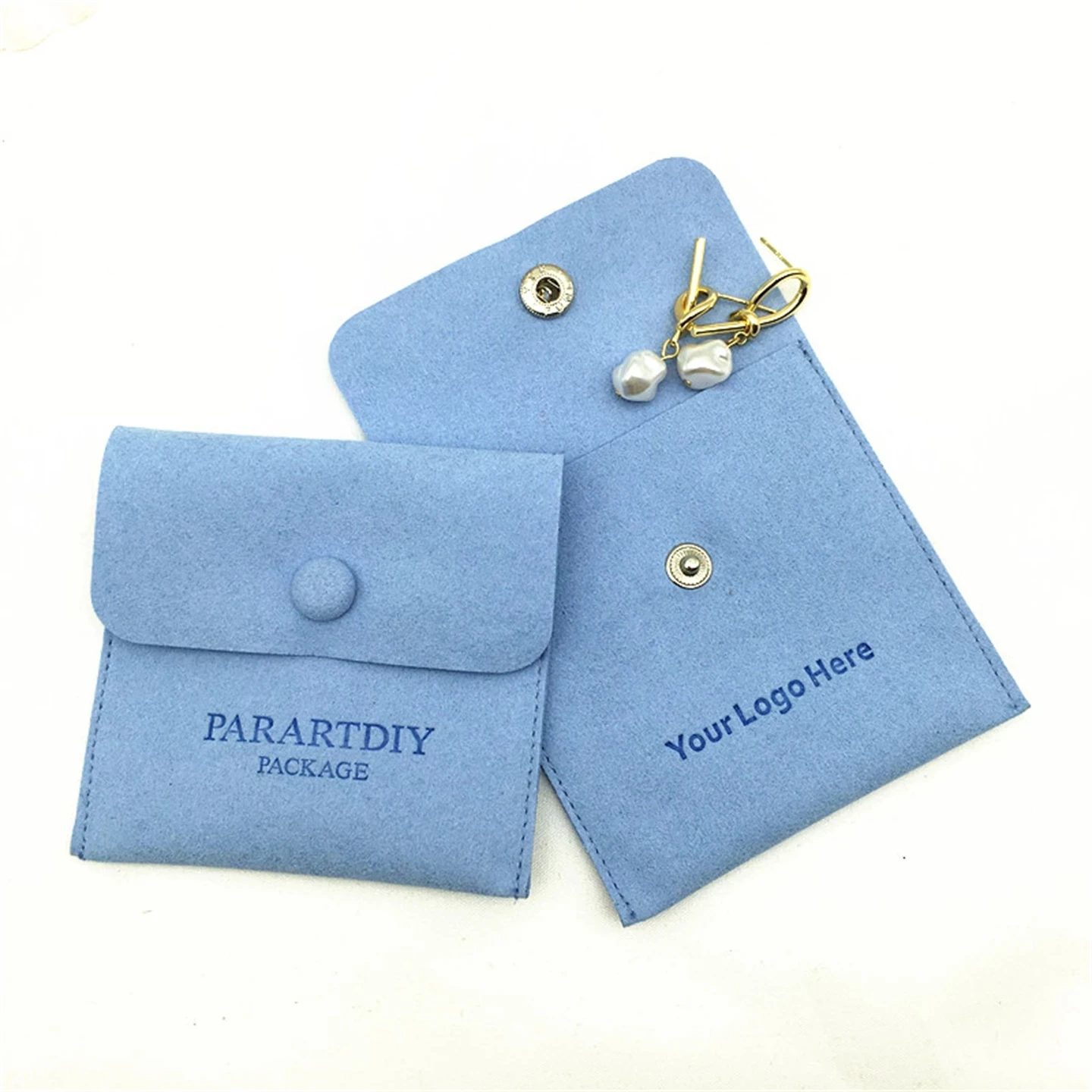 50pcs Blue custom jewelry package supplies personalize logo pouch bag printed small necklace packaging bag with button wholesale