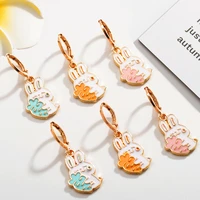cute rabbit earrings korean fashion enamel rubbing oil womens pendant pink carrot bunny girl sweet jewelry hoop dangle earrings