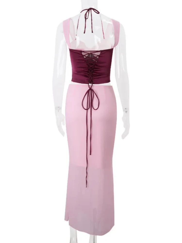 XIAOTANG Сексуальная юбка комплекты из двух предметов женские укороченные топы с