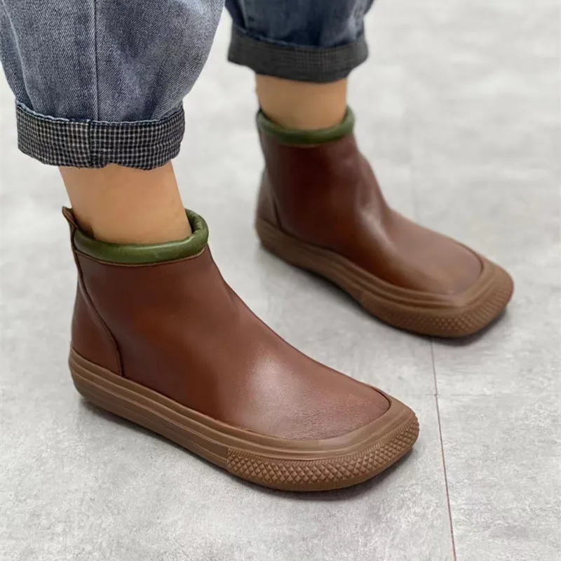 

Leather women's boots Flat rain boots Ankle boots Cowhide women's shoes Student waterproof shoes