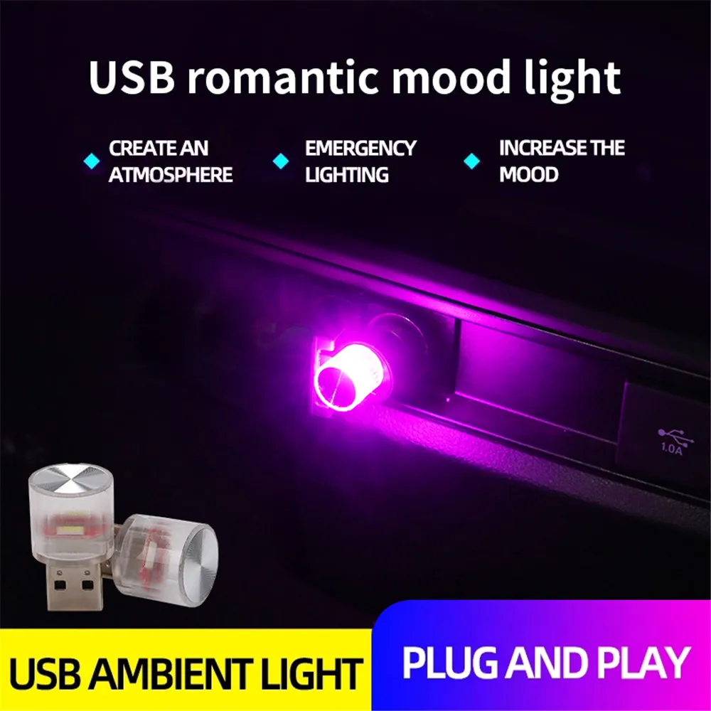 

Mini USB LED Car Light Auto Interior Atmosphere Light Decorative Lamp Emergency Lighting PC Auto Colorful Light Car Accessory