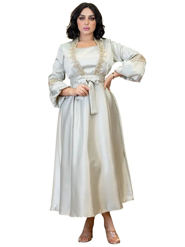 

Abaya Islam Muslim Dress Women Lantern Sleeve Ankle Length Robes Fashion New Elegant Arab Dubai Jalabiya Ramadan Muslim Dresses