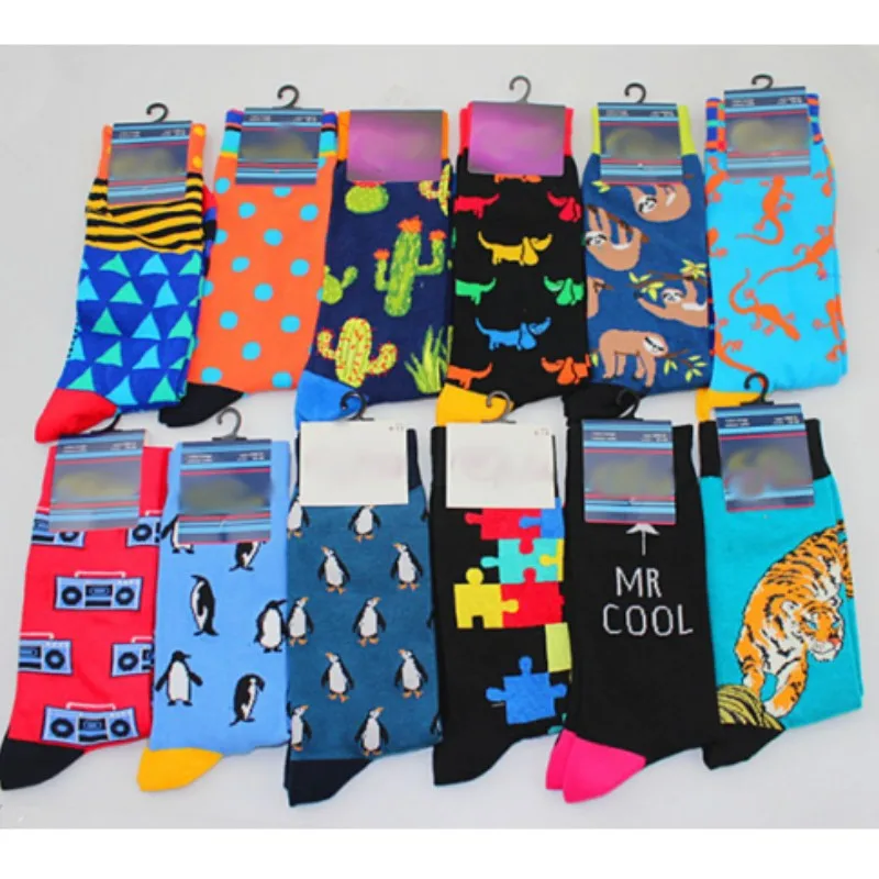 

New Mens Sock Funny Socks Colorful Winter Thick Long Skate Brand Cactus Panda Monkey Pattern Hip Hop Cool Socks for Men