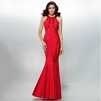 weilinsha high end elegant evening dress of red high collar mermaid beading fllu customizable multi size party prom gowns