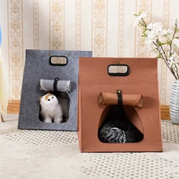 foldable deformable felt pet bed house tote bag shape soft warm cat bed dogs kennel sleeping bag cats cave nest small dog house