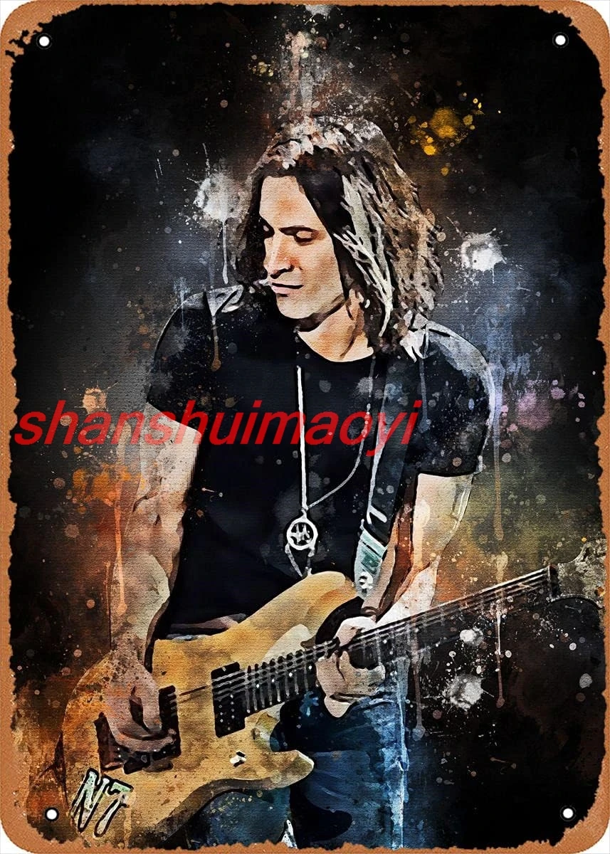 Металлический музыкальный плакат - Акварель Nuno Bettencourt Guitarist 8 x 12 дюймов жестяные