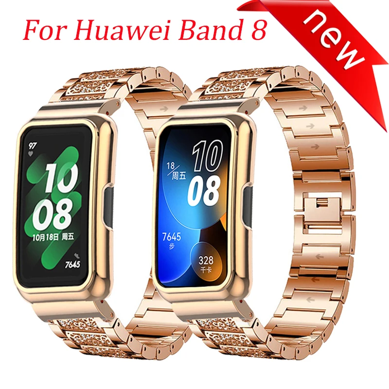 

Metal Watchband For Huawei Band 8 7 6 Smartband Accessories Diamond Strap Protective Cover For Honor band 7 6 Wristband Correa