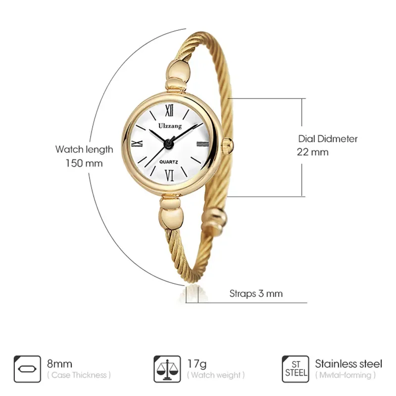 Fashion Gold Bangle Bracelet Women Watches Stainless Steel Retro Ladies Quartz Wristwatches Ulzzang Brand Small Clock