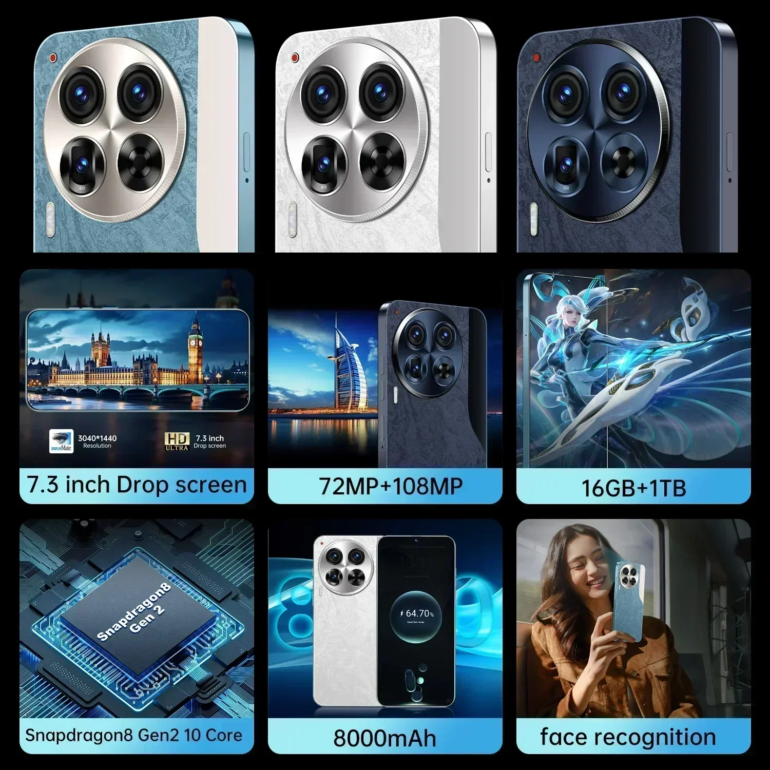 Новый мобильный телефон C30 Pro 7.3HD глобальная версия 4G 5G оригинальный смартфон 48 + 108