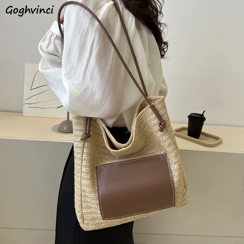 

Large Capacity Tote Bags Women Patchwork Woven Underarm Shoulder Mori-girl Handbag Fashion Shopping All-match Commuter Casual