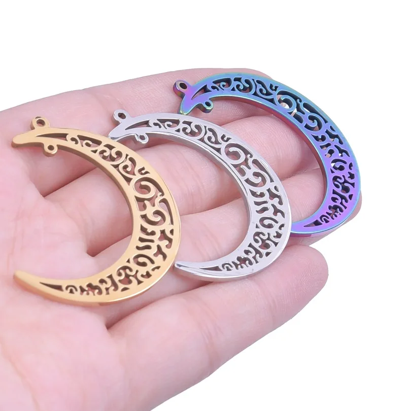 

WZNB 5Pcs Stainless Steel Charms Flower Vine Moon Charms Double Hole Pendant For Jewelry Making DIY Keychain Necklace Accessory