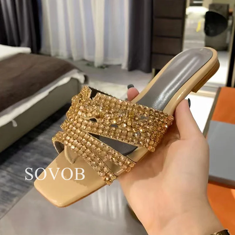 Новые летние шлепанцы на плоской подошве с открытым носком женские модные