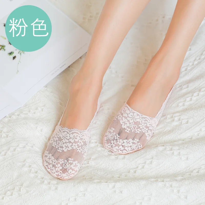 

5 Pairs of Lace Aocks, Anti-slip Shallow Mouth, Summer Thin Style, Non-falling Heel Socks, Invisible Women's Boat Socks