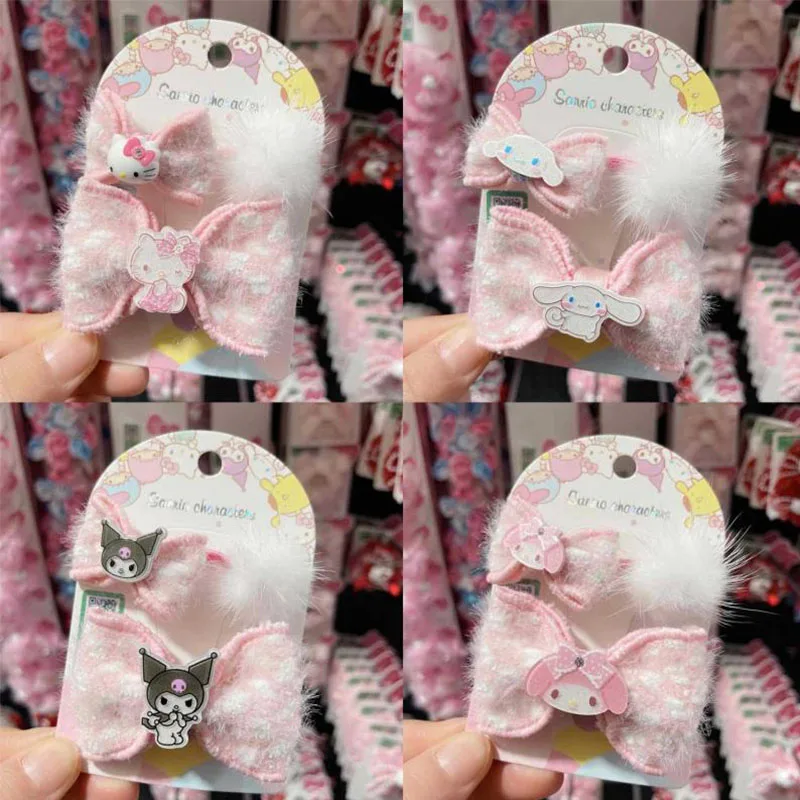 

Kawaii Kuromi Cinnamoroll My Melody Hellow Kittys Sanrio Plush Cartoon Cute Hairpin Hair Rope Set Anime Plush Toys for Girl Gift