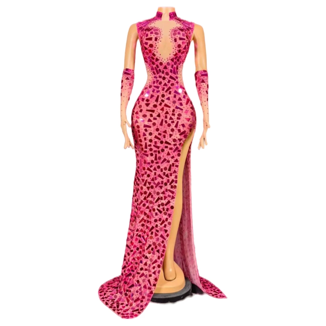 Потрясающее платье с блестками для женщин перчатками