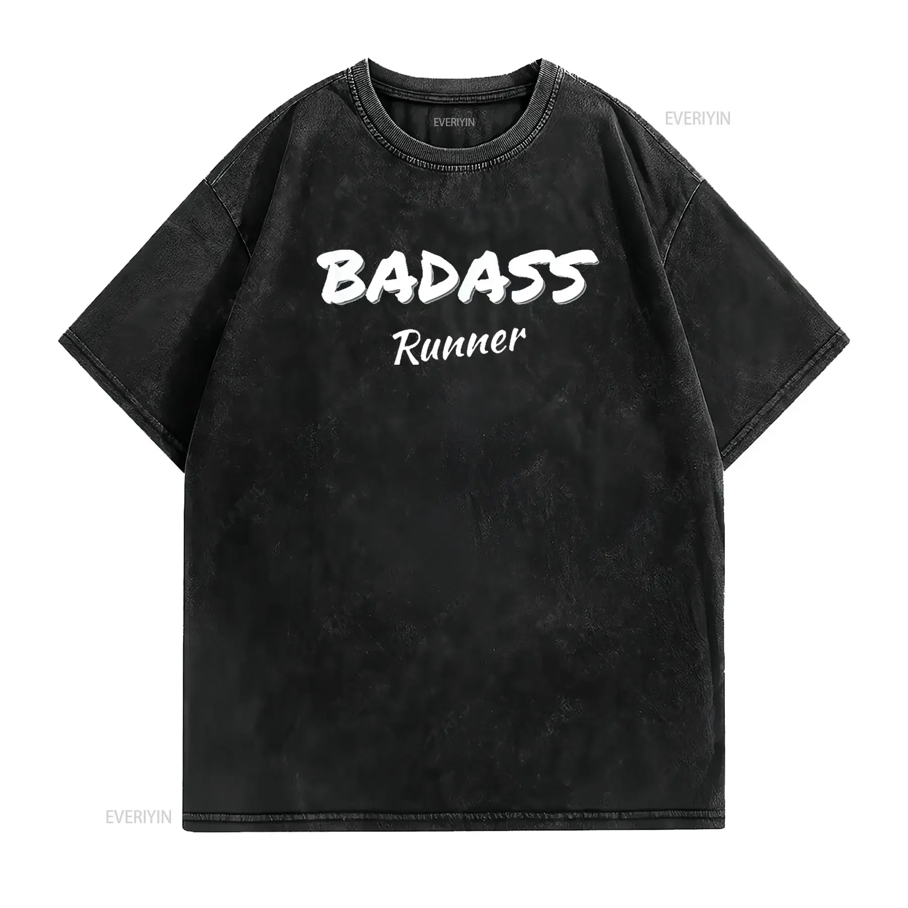 Фото Мужская одежда для бега Badass Runner Футболка черная X Большая винтажная стираная растянутая универсальная дизайнерская одежда с графическим рисунком №2