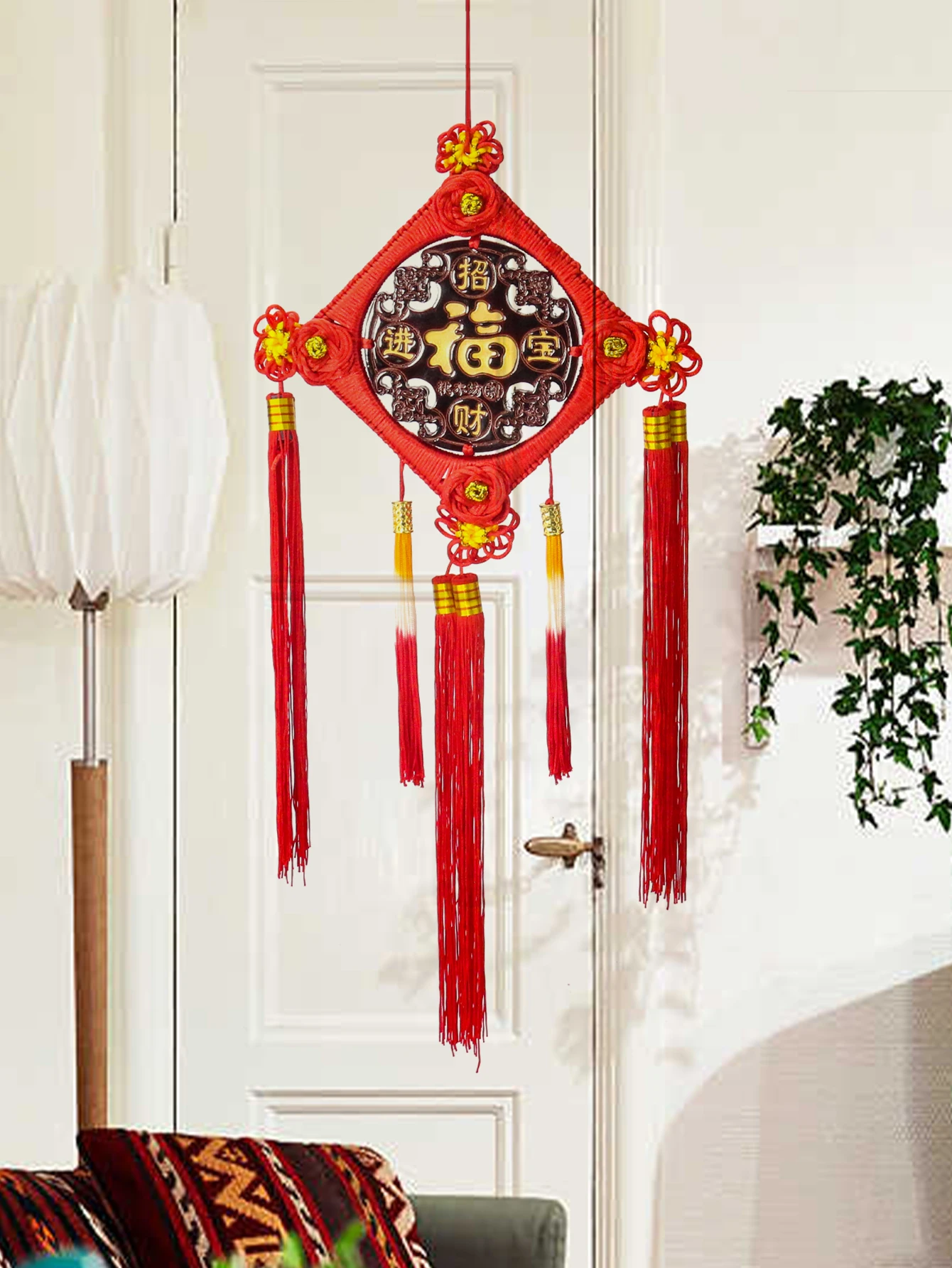 

Peach Wood Chinese Knot Town House Blessing Character Pendant Home Living Room Large Ping An Porch Housewarming Hanging Mascot